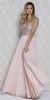 V-neck Beaded Lace Bodice Long Formal Prom Dress in Blush